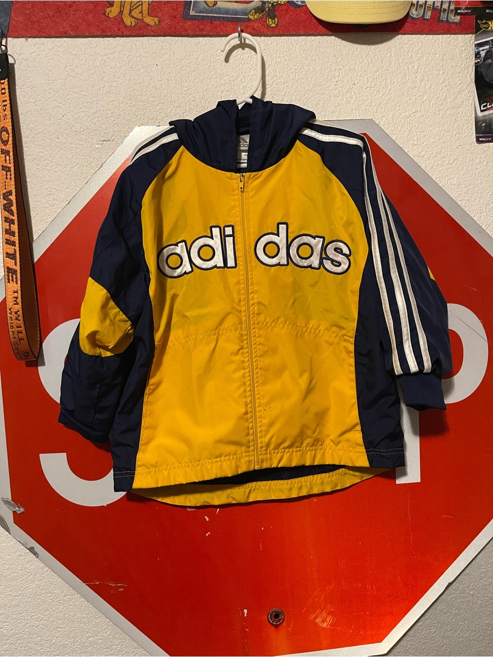 adidas Yellow and Navy Kids' Hooded Track Jacket